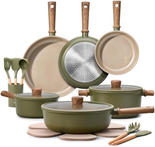 CAROTE 16pcs Pots and Pans Set, Nonstick Cookware Sets | Titanium Reinforced Coating, Scratch-Resistant, Easy to Clean, Even Heating, Induction Compatible, with Frying Pans Set|B0DGLVW188