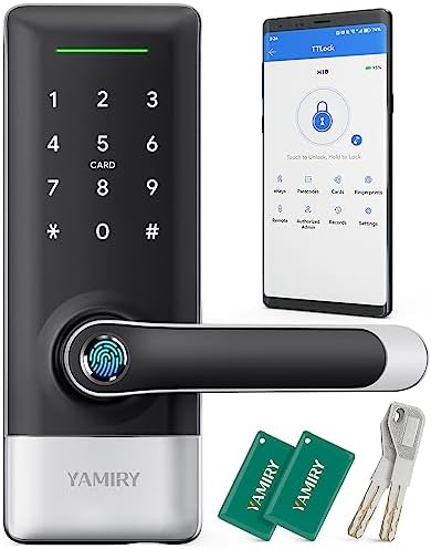 Yamiry Smart Door Lock, Biometric Fingerprint, Keyless Entry, App Control, 6 Ways to Unlock, DIY Installation, Black | Fingerprint Unlock, Easy DIY Install, Auto-Lock, App Control, Remote & Voice Control|B09KRC198X