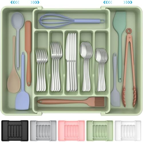 ukeetap Extra Large Expandable Silverware Organizer, BPA-Free Food-Safe Cutlery Flatware Organizer, Kitchen Utensil Drawer Organizer, Adjustable Silverware Holder for Spoons Forks Knives, Black|B0F2TB2MMP