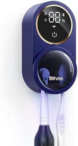 Bitvae Upgraded Tooth Brush Holder for Bathroom 2.0 Infrared Sensing | Toothbrush Cleaner, Wall-Mounted for Most Size Toothbrushes, Air Drying, LED Smart Screen, White Gold Trim|B0F3JGLLB8