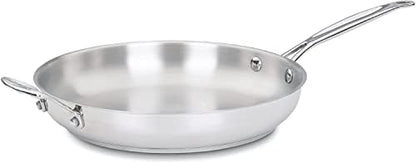 Cuisinart 8-Inch Open Skillet, Stainless Steel Skillet, Large Kitchen Pan, Dishwasher Safe, Compatible with Induction, Electric, Gas Cooktops, Oven Safe Saucepan, Cool Grip Handles|B00008CM6A
