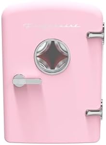 Frigidaire Retro 9-Can Mini Personal Fridge Portable Cooler for Car, Office, Bedroom, Dorm Room, or Cabin, 11.8" D x 7.1" W x 10.1" H, PINK|B0BQ5DGSXH