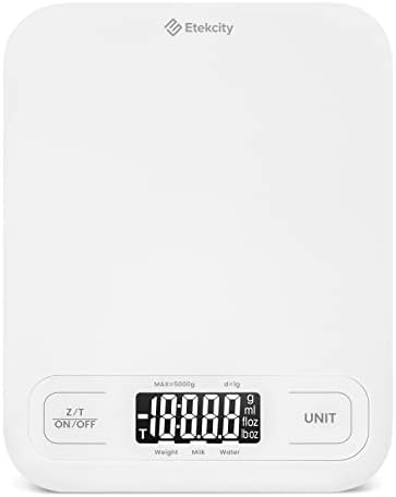 Etekcity 22lb Food Kitchen Scale, USB Rechargeable, IPX6 Waterproof | Digital scale with grams & ounces, 1g precision, 5 weight units, tare, ideal for baking, meal prep, Stainless Steel, Silver|B09HM2TN5Z