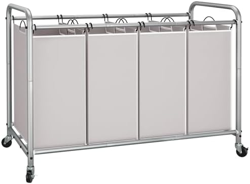 STORAGE MANIAC 3 Section Laundry Sorter, 35.6 Gal (135 L) Laundry Hamper Cart with Heavy Duty Rolling Lockable Wheels and Removable Bags, Clothes Organizer Basket Separator Hamper, Gray|B07X4F6R3T