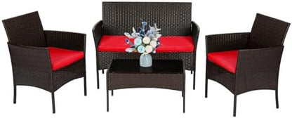 FDW 4-Piece Patio Furniture Set | Black | Outdoor Wicker Furniture | with Coffee Table | Modern Rattan Chairs Conversation Set | Outdoor Seating | Weather-Resistant | for Porch, Garden, Lawn|B07NZNZXMV