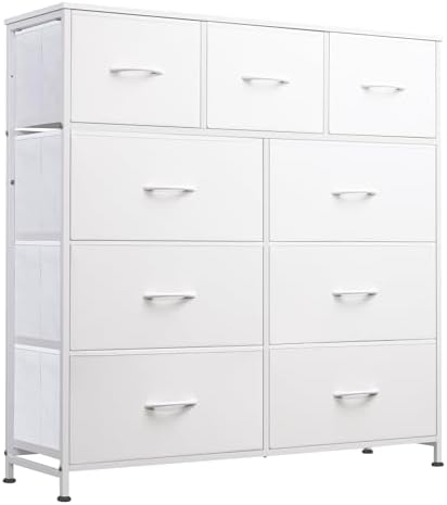 WLIVE Tall Dresser for Bedroom, 9 Drawer Chest of Drawers, Rustic Brown | 9 roomy fabric drawers, Tall storage design, Bedroom or closet use, Sturdy steel frame, Smooth wood tabletop|B095PF22B8