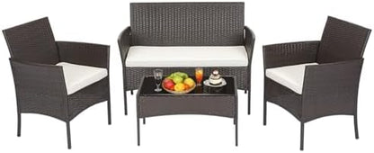 FDW 4-Piece Patio Furniture Set | Black | Outdoor Wicker Furniture | with Coffee Table | Modern Rattan Chairs Conversation Set | Outdoor Seating | Weather-Resistant | for Porch, Garden, Lawn|B07NZNZXMV
