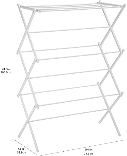Amazon Basics Foldable Portable Clothes Drying Rack for Indoor Air Drying, Collapsible Design, 14.5" D x 29.5" W x 41.8" H, White|B00H7P1GPO