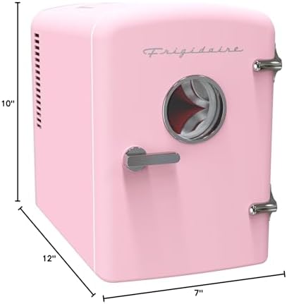 Frigidaire Retro 9-Can Mini Personal Fridge Portable Cooler for Car, Office, Bedroom, Dorm Room, or Cabin, 11.8" D x 7.1" W x 10.1" H, PINK|B0BQ5DGSXH
