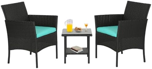 FDW 4-Piece Patio Furniture Set | Black | Outdoor Wicker Furniture | with Coffee Table | Modern Rattan Chairs Conversation Set | Outdoor Seating | Weather-Resistant | for Porch, Garden, Lawn|B07NZNZXMV