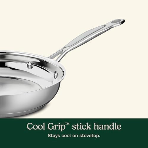 Cuisinart 8-Inch Open Skillet, Stainless Steel Skillet, Large Kitchen Pan, Dishwasher Safe, Compatible with Induction, Electric, Gas Cooktops, Oven Safe Saucepan, Cool Grip Handles|B00008CM6A