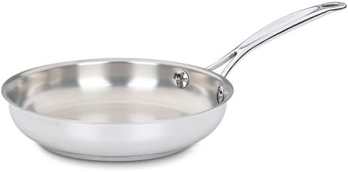 Cuisinart 8-Inch Open Skillet, Stainless Steel Skillet, Large Kitchen Pan, Dishwasher Safe, Compatible with Induction, Electric, Gas Cooktops, Oven Safe Saucepan, Cool Grip Handles|B00008CM6A