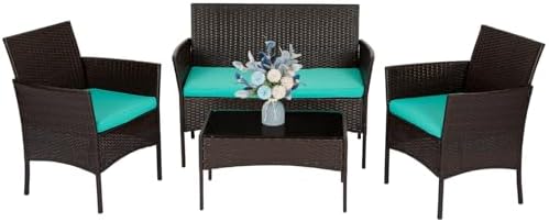 FDW 4-Piece Patio Furniture Set | Black | Outdoor Wicker Furniture | with Coffee Table | Modern Rattan Chairs Conversation Set | Outdoor Seating | Weather-Resistant | for Porch, Garden, Lawn|B07NZNZXMV