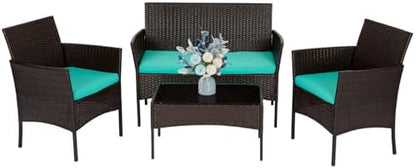 FDW 4-Piece Patio Furniture Set | Black | Outdoor Wicker Furniture | with Coffee Table | Modern Rattan Chairs Conversation Set | Outdoor Seating | Weather-Resistant | for Porch, Garden, Lawn|B07NZNZXMV