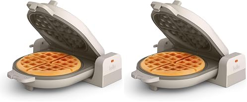 bella Flip-n-Store Waffle Maker with EverGood™ Ceramic Nonstick Coating, Fits-anywhere™ Kitchenware, Power Indicator Light, Cool Touch Handle & Cord Wrap, 7” Wide & 1" Deep Plates, 1000 Watt, Oatmilk|B0CYHZFMFX