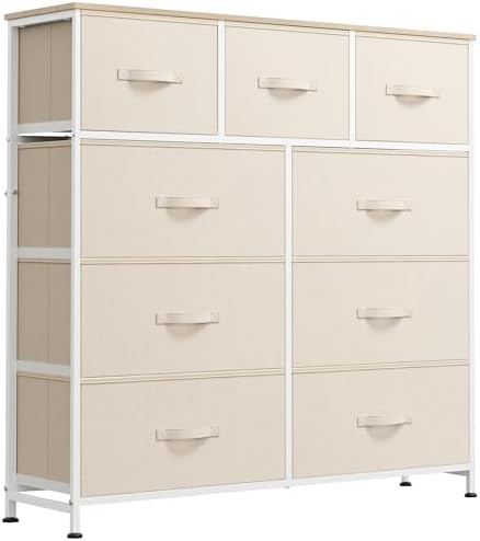 WLIVE Tall Dresser for Bedroom, 9 Drawer Chest of Drawers, Rustic Brown | 9 roomy fabric drawers, Tall storage design, Bedroom or closet use, Sturdy steel frame, Smooth wood tabletop|B095PF22B8