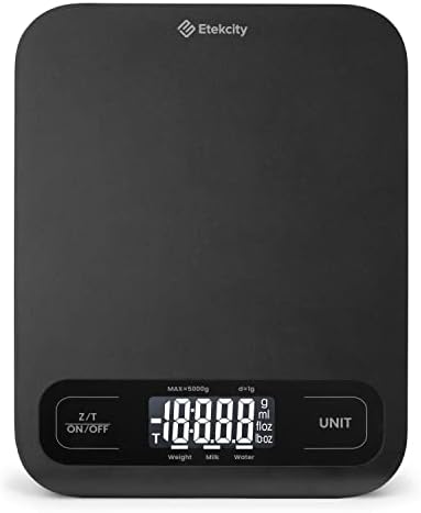 Etekcity 22lb Food Kitchen Scale, USB Rechargeable, IPX6 Waterproof | Digital scale with grams & ounces, 1g precision, 5 weight units, tare, ideal for baking, meal prep, Stainless Steel, Silver|B09HM2TN5Z