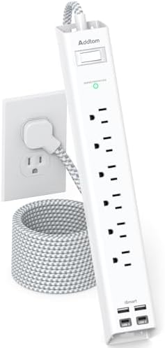 Extension Cord 10 ft - Long Power Strip Surge Protector, 6 AC Outlet 4 USB | (2 USB C), Flat Plug, Wall Mount, Multi Plug Outlet Extender Desk Charging Station for Home Office Dorm Room Essentials|B0CGWMQ89V