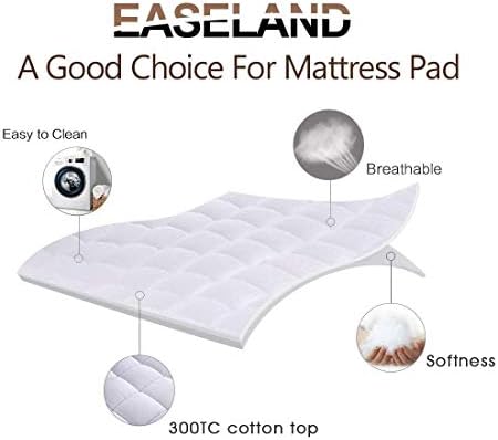 EASELAND Queen Size Mattress Pad Cotton Pillow Top Mattress Topper White | Cooling Mattress Cover Cotton Top,8-21" Deep Pocket Protector,60x80 Inches,Boxing Quilted & Machine Washable|B073ZY6XH3