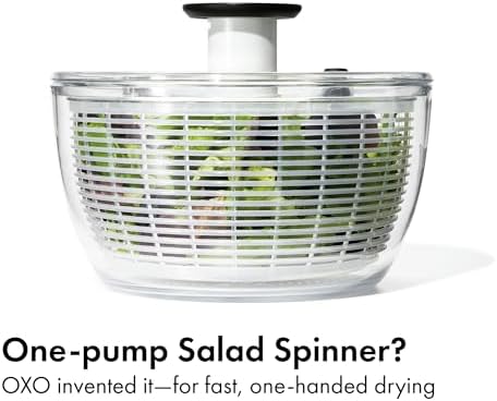 OXO Good Grips Salad Spinner | Lettuce Spinner | Fruit Washer | Fruit Washing Bowl with Strainer | Vegetable Cleaner | Salad Cleaner | Lettuce Washer | 6.22 Quart Capacity|B00004OCKR