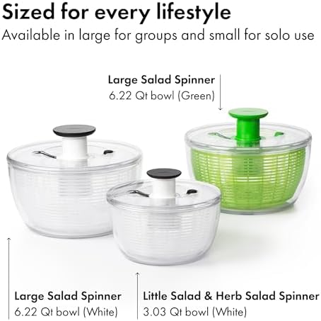 OXO Good Grips Salad Spinner | Lettuce Spinner | Fruit Washer | Fruit Washing Bowl with Strainer | Vegetable Cleaner | Salad Cleaner | Lettuce Washer | 6.22 Quart Capacity|B00004OCKR