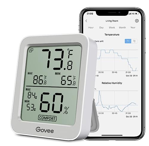 Govee Indoor Hygrometer Thermometer H5075 with Bluetooth App Control | Room Temperature Humidity Meter, 164ft Remote Monitor, Smart Alerts, 2 Years Data Storage Export, for Bedroom Wine Cellar|B0872V9WJ5