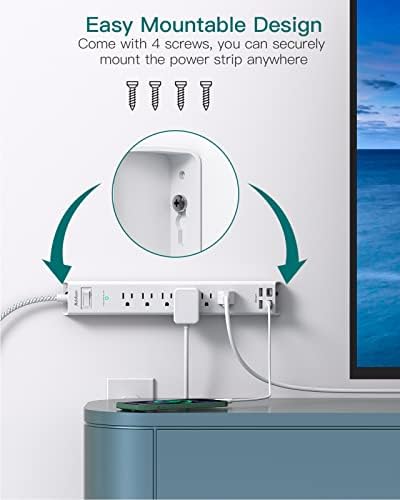 Extension Cord 10 ft - Long Power Strip Surge Protector, 6 AC Outlet 4 USB | (2 USB C), Flat Plug, Wall Mount, Multi Plug Outlet Extender Desk Charging Station for Home Office Dorm Room Essentials|B0CGWMQ89V
