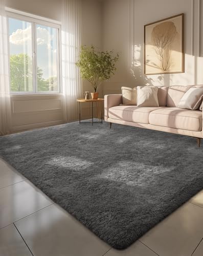 Ophanie Area Rugs for Living Room Bedroom, Washable Non-Slip Fluffy Soft Grey Shag Carpet, Indoor Floor Gray 4x6 Fuzzy Shaggy Living Room Plush Rug for Kids Home Dorm Decor Aesthetic|B0852WLH7M