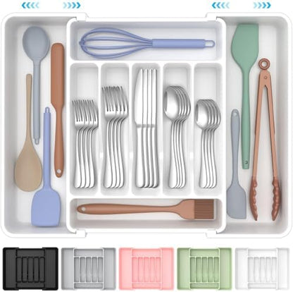 ukeetap Extra Large Expandable Silverware Organizer, BPA-Free Food-Safe Cutlery Flatware Organizer, Kitchen Utensil Drawer Organizer, Adjustable Silverware Holder for Spoons Forks Knives, Black|B0F2TB2MMP