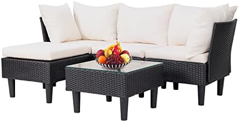 FDW 4-Piece Patio Furniture Set | Black | Outdoor Wicker Furniture | with Coffee Table | Modern Rattan Chairs Conversation Set | Outdoor Seating | Weather-Resistant | for Porch, Garden, Lawn|B07NZNZXMV