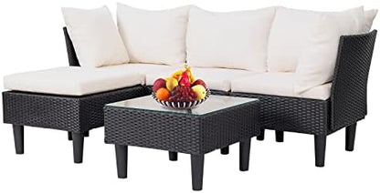 FDW 4-Piece Patio Furniture Set | Black | Outdoor Wicker Furniture | with Coffee Table | Modern Rattan Chairs Conversation Set | Outdoor Seating | Weather-Resistant | for Porch, Garden, Lawn|B07NZNZXMV