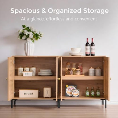 IFGET 92.63" W Modern Arched Sideboard Buffet Cabinet with Storage, Natural | Fluted Arch Sideboard Cabinet w/Adjustable Shelves, Wooden Modular Kitchen Cabinet for Dining& Living Room, Entryway|B0FXRGJ4S9