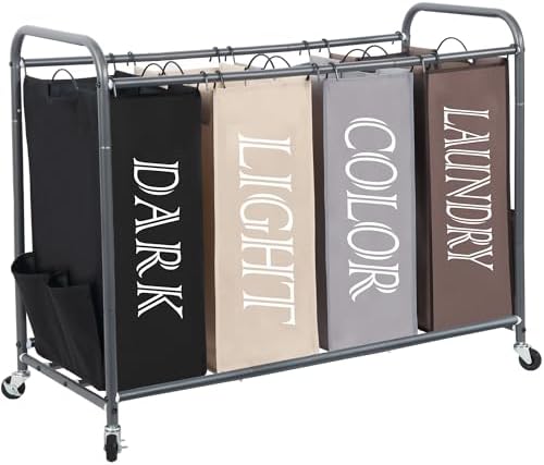 STORAGE MANIAC 3 Section Laundry Sorter, 35.6 Gal (135 L) Laundry Hamper Cart with Heavy Duty Rolling Lockable Wheels and Removable Bags, Clothes Organizer Basket Separator Hamper, Gray|B07X4F6R3T