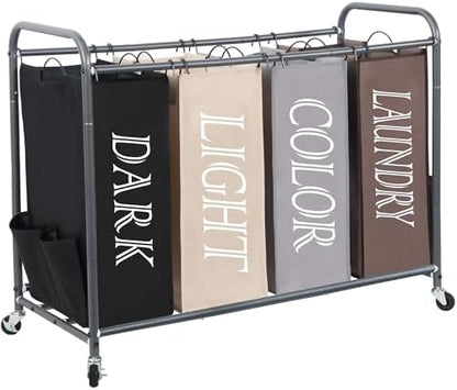 STORAGE MANIAC 3 Section Laundry Sorter, 35.6 Gal (135 L) Laundry Hamper Cart with Heavy Duty Rolling Lockable Wheels and Removable Bags, Clothes Organizer Basket Separator Hamper, Gray|B07X4F6R3T