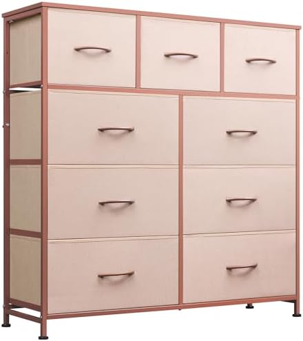 WLIVE Tall Dresser for Bedroom, 9 Drawer Chest of Drawers, Rustic Brown | 9 roomy fabric drawers, Tall storage design, Bedroom or closet use, Sturdy steel frame, Smooth wood tabletop|B095PF22B8