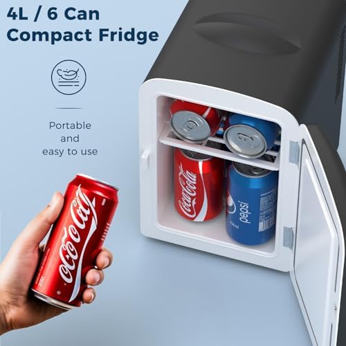 Antarctic Star Compact Refrigerator, Portable Mini Fridge, Skin Care 4L Capacity/6 Cans, for Bedroom, Car, Office & Dorm, Small Cooler for Cosmetics, Beverage and Food, Black|B0CR18625V