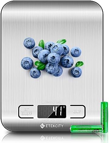 Etekcity 22lb Food Kitchen Scale, USB Rechargeable, IPX6 Waterproof | Digital scale with grams & ounces, 1g precision, 5 weight units, tare, ideal for baking, meal prep, Stainless Steel, Silver|B09HM2TN5Z