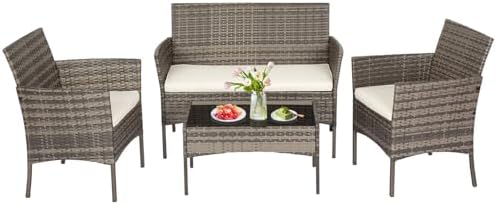 FDW 4-Piece Patio Furniture Set | Black | Outdoor Wicker Furniture | with Coffee Table | Modern Rattan Chairs Conversation Set | Outdoor Seating | Weather-Resistant | for Porch, Garden, Lawn|B07NZNZXMV