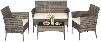 FDW 4-Piece Patio Furniture Set | Black | Outdoor Wicker Furniture | with Coffee Table | Modern Rattan Chairs Conversation Set | Outdoor Seating | Weather-Resistant | for Porch, Garden, Lawn|B07NZNZXMV