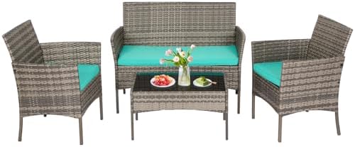 FDW 4-Piece Patio Furniture Set | Black | Outdoor Wicker Furniture | with Coffee Table | Modern Rattan Chairs Conversation Set | Outdoor Seating | Weather-Resistant | for Porch, Garden, Lawn|B07NZNZXMV