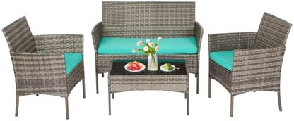 FDW 4-Piece Patio Furniture Set | Black | Outdoor Wicker Furniture | with Coffee Table | Modern Rattan Chairs Conversation Set | Outdoor Seating | Weather-Resistant | for Porch, Garden, Lawn|B07NZNZXMV