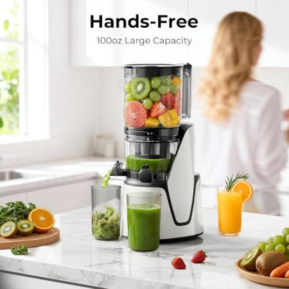 EanOruus Juicer Machines, 3-in-1 Cold Press Juicer, Bright White | Makes Juice, Nut Milk & Sorbet, 6.5" Extra Large Chute, 100oz Large Capacity, AC Motor|B0FZH8VQTG