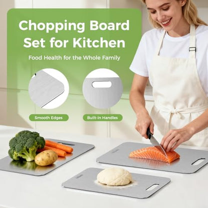 Titanium Cutting Board Set of 3, 100% Double-Sided Titanium Cutting Boards for Kitchen, Dishwasher Safe Non-Toxic Chopping Boards for Meat, Vegetables, Fruits, Raw and Cooked Food Prep (M+L+XL）|B0GBVK8Y79