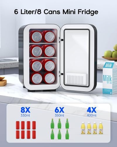 BEICHEN Mini Fridge,6 Liter / 8 Can Small Fridge for Bedroom, Car, Office | Cooler & Warmer for Food, Drinks, Skincare,Energy Saving, Low Noise,110V Ac/12V Dc,Compact & Portable,BLACK|B0DRVF3V9K