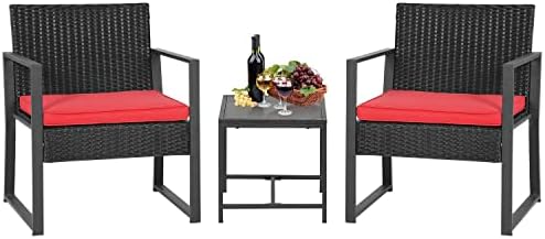 FDW 4-Piece Patio Furniture Set | Black | Outdoor Wicker Furniture | with Coffee Table | Modern Rattan Chairs Conversation Set | Outdoor Seating | Weather-Resistant | for Porch, Garden, Lawn|B07NZNZXMV