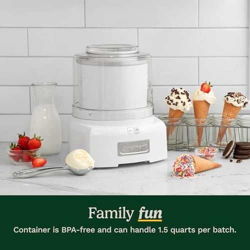 Cuisinart Ice Cream Maker Machine, Ready in 20, 1.5 qt Freezer Bowl | Ice cream maker, frozen yogurt machine & sorbet maker, includes double-insulated freezer bowl & easy-lock lid, ICE-21P1ES|B003KYSLMW