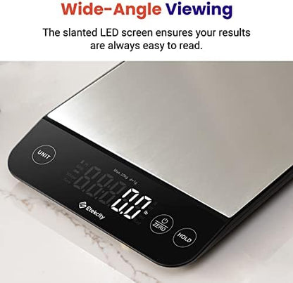 Etekcity 22lb Food Kitchen Scale, USB Rechargeable, IPX6 Waterproof | Digital scale with grams & ounces, 1g precision, 5 weight units, tare, ideal for baking, meal prep, Stainless Steel, Silver|B09HM2TN5Z