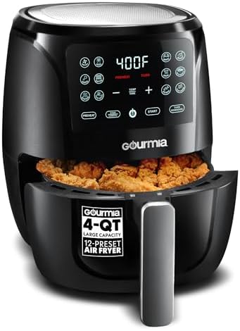 Gourmia Air Fryer - 4 Qt Capacity, FryForce360º, Digital Display with 8 Presets, Roast, Bake, Broil, Dehydrate, Dishwasher Safe Accessories, Compact, Black|B0CH3XC7NP