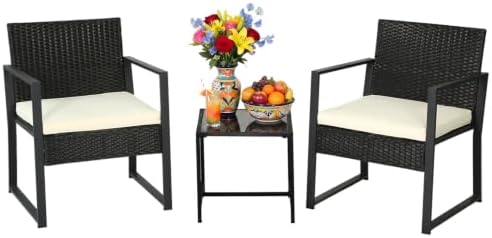 FDW 4-Piece Patio Furniture Set | Black | Outdoor Wicker Furniture | with Coffee Table | Modern Rattan Chairs Conversation Set | Outdoor Seating | Weather-Resistant | for Porch, Garden, Lawn|B07NZNZXMV