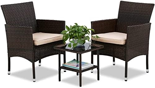 FDW 4-Piece Patio Furniture Set | Black | Outdoor Wicker Furniture | with Coffee Table | Modern Rattan Chairs Conversation Set | Outdoor Seating | Weather-Resistant | for Porch, Garden, Lawn|B07NZNZXMV